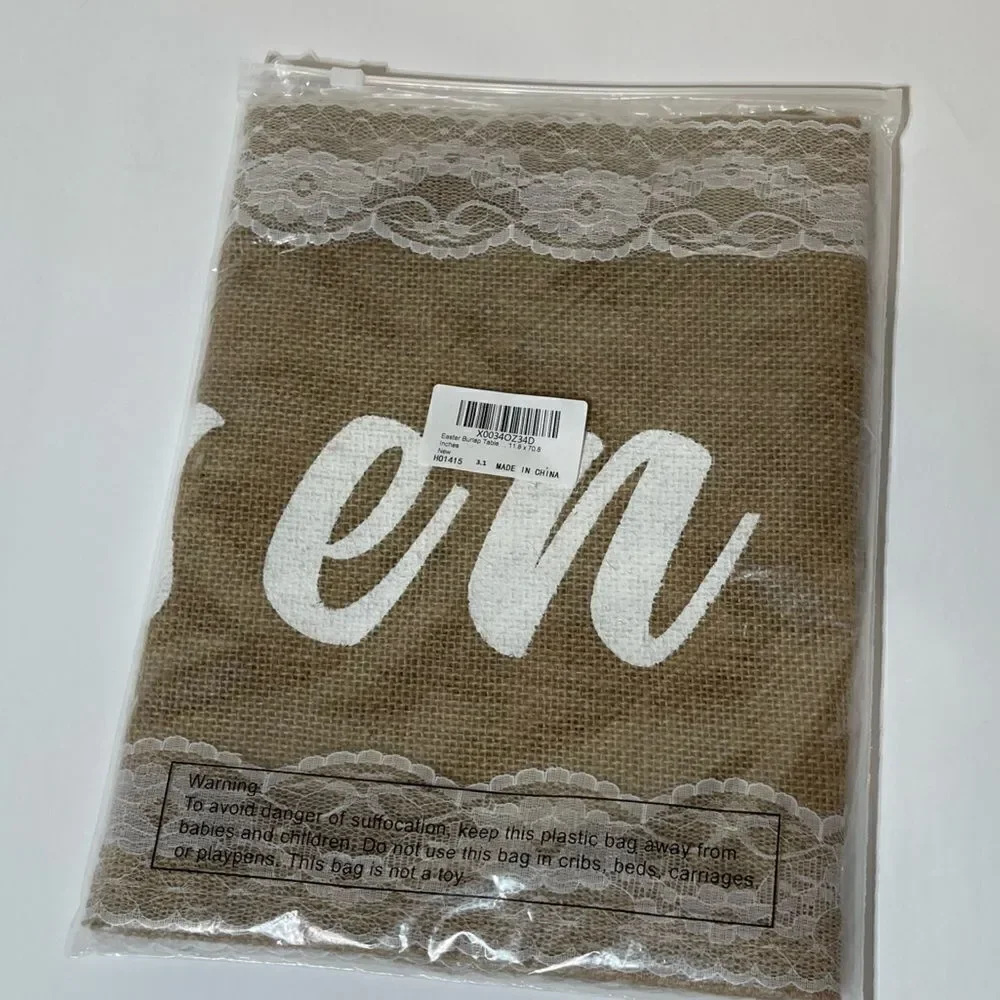 Easter Burlap and Lace Table Runner NWT